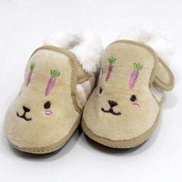 Imagem de Pantufas Sapatinho Para Bebês Coelhinho Forrada com tiras autocolantes