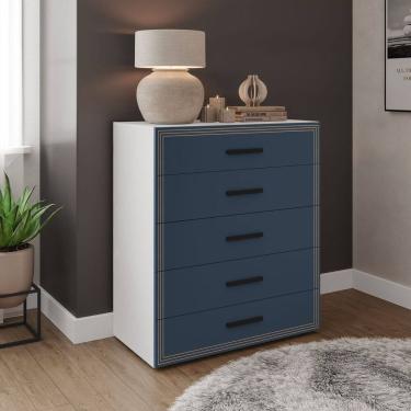 Imagem de Cômoda 5 Gavetas Móveis 104,2cm 90cm 46cm Valência Branco/Azul