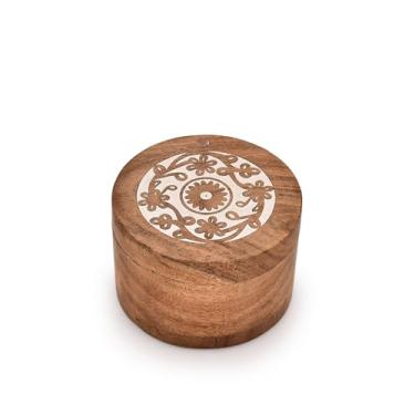 Imagem de Kaizen Casa Saleiro de madeira de acácia e caixa de especiarias, guarda sal, pote de madeira para cozinha, com giro magnético perfeito para manter sal de mesa, sais gourmet, ervas (8,9 cm x 9 cm x 6,3