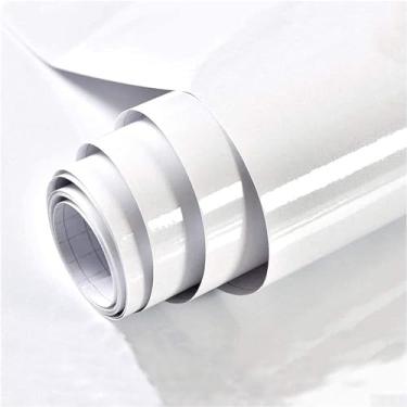 Imagem de TANONE Papel de parede autoadesivo papel de parede branco vinil 15,8 x 196,18 cm filme decorativo brilhante para armários móveis bancadas (branco grande)