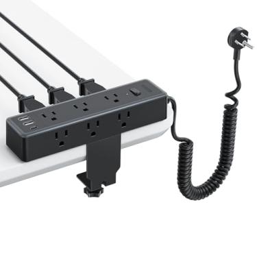 Imagem de NTONPOWER Filtro De Linha Para Mesa Vertical Com Cabo De Extensão Espiral De 6 Pés, Filtro De Linha Com Braçadeira De Mesa Com 9 Ca E 3 Usb (Usb-C), Protetor Contra Surtos De 1200 J, Acessórios Par