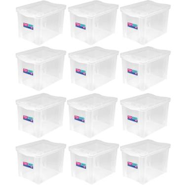 Imagem de Kit 12 Caixas Organizadoras 30L Multiuso Alta Ordene Transparente Radical Color