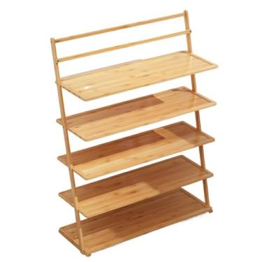 Imagem de Sapateiro prateleira organizador de sapatos sapato porta simples para uso doméstico interior atraente prateleira de armazenamento de bambu económica armário de sapatos pequeno de madeira maciça