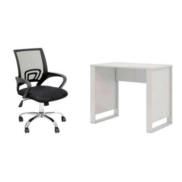 Imagem de Conjunto de Mesa Morada Branca com Cadeira de Escritório Secretária Giratória New Java Preta