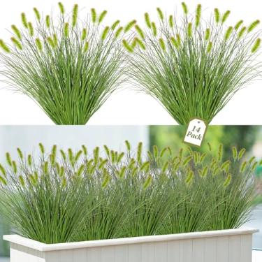 Imagem de UXORSN 14 peças de cauda de cachorro artificial resistente a UV ao ar livre plantas artificiais grama de trigo taboas flores artificiais decoração de casa para jardim ao ar livre (14, verde escuro com