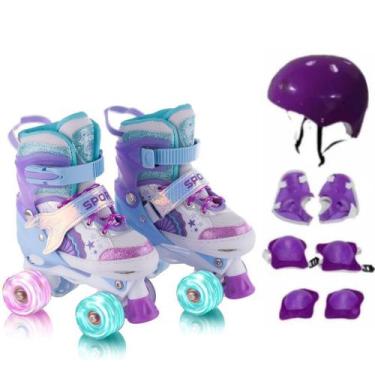 Imagem de Patins De 4 Rodas Menina Com Luz De Led Roxo Sereia Com Proteção - chi