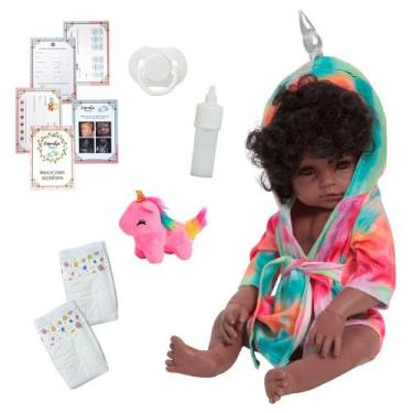 Imagem de Bebê Reborn Boneca 100% Silicone Cabelo Cacheado Acessórios - Cegonha 