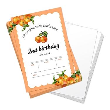 Imagem de Qssfdgg 2nd Little Cutie Orange Convites de aniversário para crianças, convites de festa de aniversário de dois anos para meninos e meninas, suprimentos para lembrancinhas de festa de aniversário (20