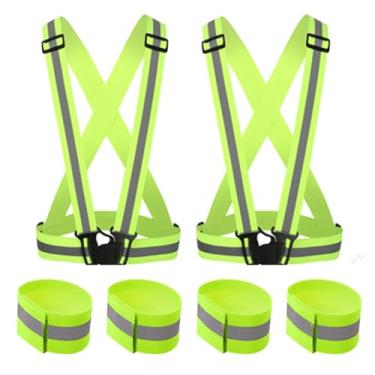 Imagem de DLTWXY Colete refletor de corrida elástico ajustável colete refletivo 2 peças com 4 cintos refletivos de alta visibilidade para corrida noturna, ciclismo, motocicleta, passeio, para homens, mulheres e