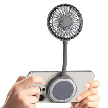 Imagem de Beszeith Ventilador magnético de telefone, mini ventilador pessoal portátil recarregável com suporte de anel USB pequeno ventilador de mesa para iPhone 16/15/14/13 Pro Max, capa Mag-Safe e todos os