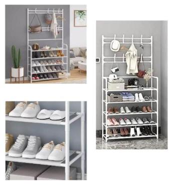 Imagem de Arara multiuso cabideiro e 6 prateleiras para guarda  roupas sapateira