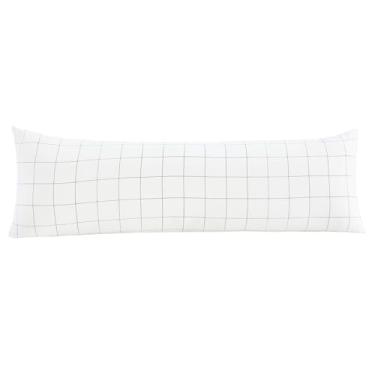 Imagem de JELLYMONI Fronha de travesseiro 100% algodão natural, 1 pacote com estampa xadrez branca e fecho de envelope (travesseiros não incluídos)