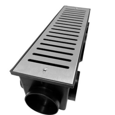 Imagem de Ralo Linear Inox 304 modelo 15x50 Sistema Abre Fecha com Coletor Modular Preto 11 Saídas