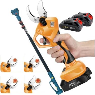 Imagem de Tesoura De Poda Elétrica Tesoura De Jardim Leve, Tesouras De Podar Sem Fio Profissionais 2/3 Alimentadas Por Bateria, Tesoura De Poda De Jardinagem Telescópica De Cabo Longo, 3 Battery, 1 Blade