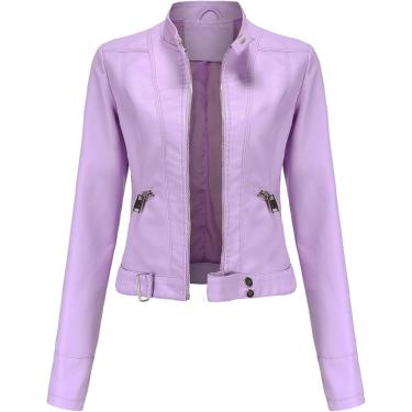 Imagem de Jaqueta de couro curta feminina Jaqueta de colar de outono da primavera europeia, pó de cereja rasa, S