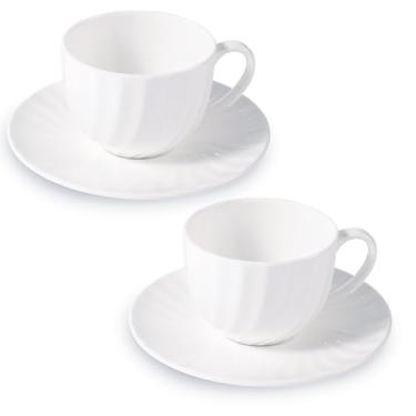 Imagem de COSTMANCE Conjunto de 2 canecas de cappuccino Fine Bone China, padrão espiral leve, cerâmica leve, xícaras de café com pires, para latte, mocha, chá, expresso, macchiato, americano