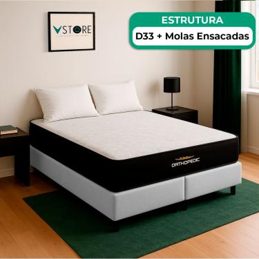 Imagem de Cama Box Baú King Branco E Colchão Orthopedic D33 Vstore