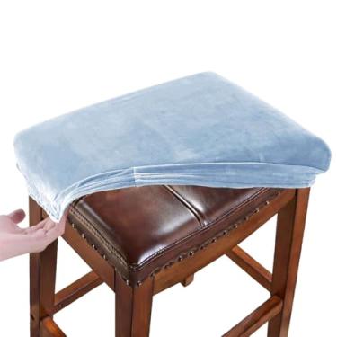 Imagem de RHYII Conjunto De 2 Capas Retangulares Veludo Para Banquetas, Capa Elástica Lavável Assento Selim, Protetor Banco Com Faixas Elásticas, Azul-Pedra