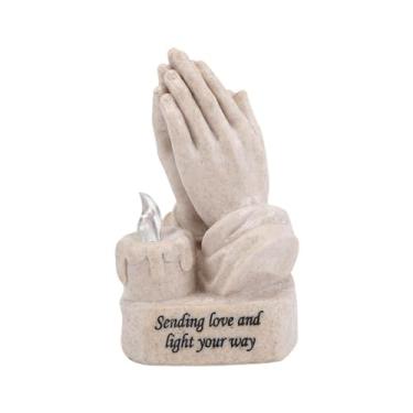 Imagem de Generic Escultura de resina com mãos em oração, lâmpada movida a energia solar, 9,6 cm x 9,4 x 15,7 cm, decoração leve para jardim, presente de simpatia,