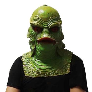 Imagem de Whbbbj Latex Lizard Man Horror Mask, Halloween Latex Lizard Man Mask Hood, Funny Black Lake Fish Men Monster Ornament, Halloween Gifts, Masquerade Aquatic Masks, Green Fish Monster Masks for Adults