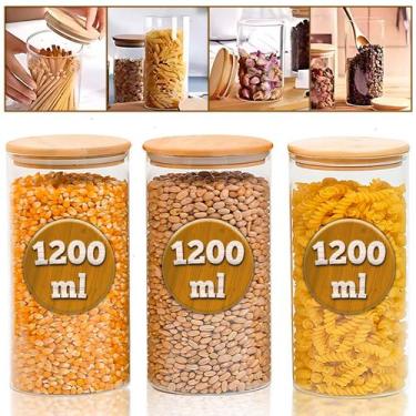 Imagem de Kit Potes Porta Mantimento Frasco De Vidro Herméticos Tampa de Bambu N