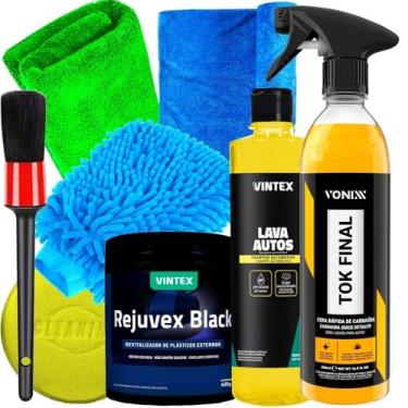 Imagem de Kit para Lavagem de Moto Lavar Carro Produto Vonixx Cera Tok Final Lava Autos Rejuvex Black e Acessórios
