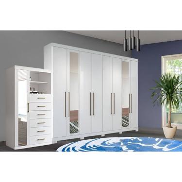 Imagem de Guarda Roupa 2 Peças (1GuardaRoupa + 1Cômoda) QC133 Branco - Santos Andirá