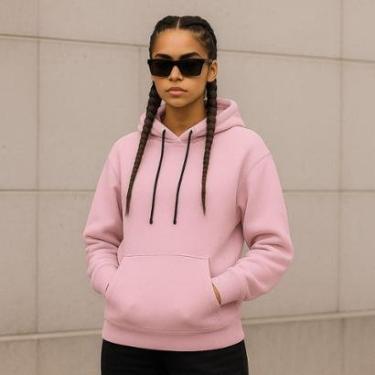 Imagem de Moletom Blusa de Frio Feminina Flanelada Canguro Com Capus-Feminino