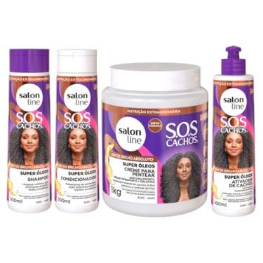 Imagem de Kit Super Óleos com Shampoo, Condicionador, Creme de Pentear 1kg e Ativador de Cachos Salon Line