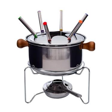 Imagem de Aparelho de Fondue Berna 10 Peças em Aço Carbono com Alças de Madeira, Espetos, Base Acendedora, Tampa e Suporte - Ideal para Queijos, Chocolates e Carnes - Wincy - CZD10003