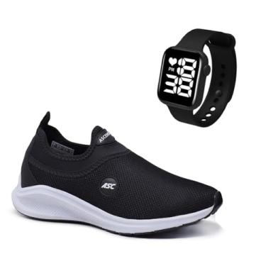 Imagem de Tênis Ortopédico Unissex Tipo Meia Ascension + Relógio Digital Quadrado| Calce Fácil, Leve, Confortável – Ideal para Caminhada, Academia e Uso Diário (Preto e Branco, BR, Adulto, Numérico, 43)