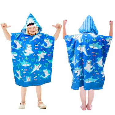 Imagem de bigjvbfv Toalha poncho infantil com capuz com botão e bolsa de armazenamento, 75 × 90 cm toalha de banho de microfibra macia para meninos e meninas, roupão absorvente de mudança de banho de desenho