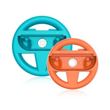 Imagem de XHSESA Racing Steering Wheel for Switch2 JoyCon - Grip Controller Set with Parent-Child Size, Switch Racing Controller Grip Accessories for Mario Kart 8 (Orange-Blue)