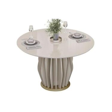 Imagem de Mesa de Sala Jantar Tokyo c/ Tampo Madeirado c/ Vidro Redondo 136x136c