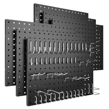 Imagem de Spampur Peg Board, pacote com 6 painéis de metal Pegboard, organizador de parede preto com 50 ganchos, placa resistente para paredes de casa, armazenamento de ferramentas de garagem, organização de