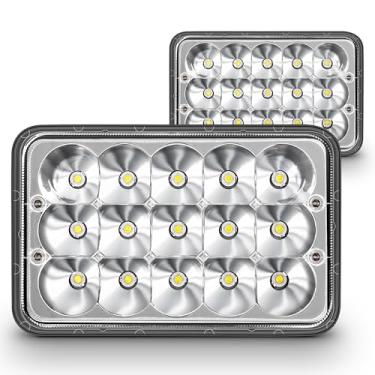 Imagem de TRUE MODS Faróis de LED 2 peças 4x6 [45W] [Soquete H4] [Acabamento cromado] [Feixe selado alto/baixo] H4652 H4666 H6545 H4651 H4656 4x6 Faróis de LED para caminhões Peterbilt Kenworth Ford Van e mais