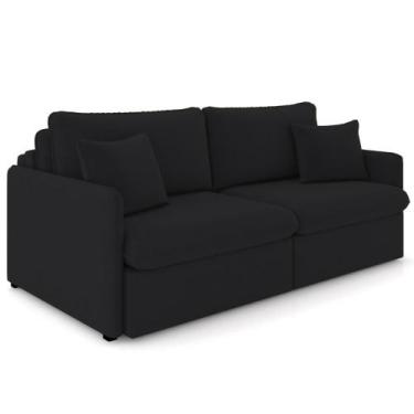 Imagem de Sofá Cama Retrátil Para Sala de Estar 194cm Una K01 Veludo Preto - Lya