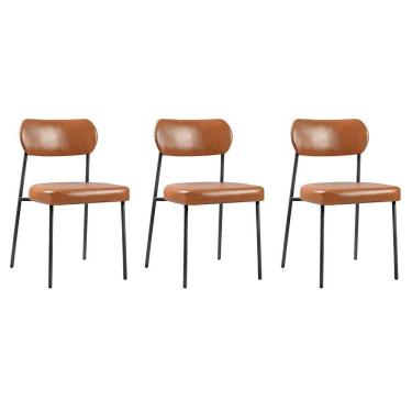 Imagem de Conjunto 3 Cadeiras Lavínia Couríssimo Amarula/aço Preto - Salaone Couríssimo Amarula/aço Preto