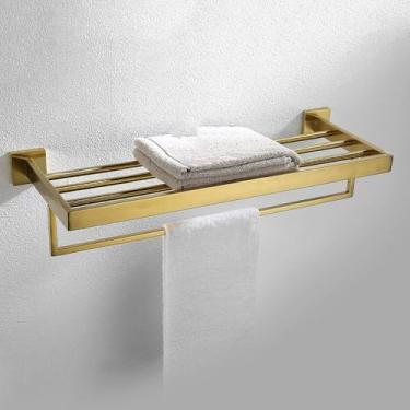 Imagem de Conjunto de banheiro dourado escovado - Suporte para toalhas de aço inoxidável - 6 peças de ferragens, porta-toalhas de banho