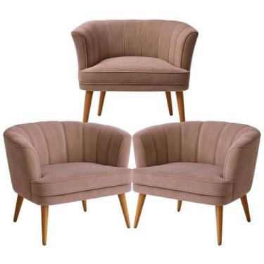 Imagem de Conjunto 3 Poltronas Estofadas para Recepção Clinica Tecido Veludo Mac