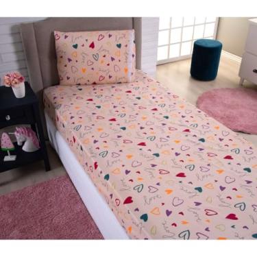 Imagem de Kit Jogo De Lençol Solteiro Com Elástico 2 Peças(Love)