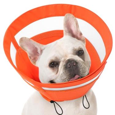 Imagem de SAWMONG Cone macio para cães pequenos, coleira de recuperação de animais de estimação ajustável para parar de lamber, coleira eletrônica Elizabeth leve para recuperação, filhotes de gatos (P, laranja)