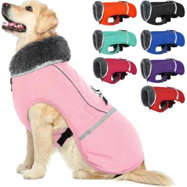 Imagem de QBLEEV Casaco refletivo quente para cães, casaco de inverno impermeável para cães com gola rolê para clima frio, roupa para cães com forro de lã grossa, roupa de neve para cães pequenos, médios e grandes