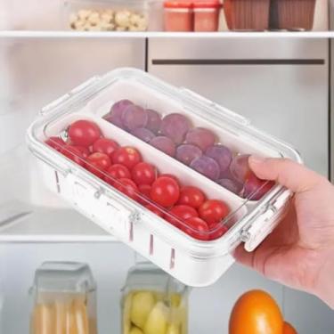 Imagem de Kit Potes Organizadores Geladeira Com Divisórias Removíveis Empilháveis | Plástico Transparente Multiuso (1 pote de duas divisórias)