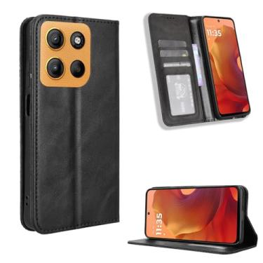 Imagem de Capa protetora compatível com Motorola Moto G15 4G, capa carteira de couro compatível com Motorola Moto G15 Power Case preta