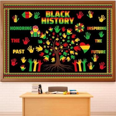 Imagem de 112 peças decoração de quadro de avisos do mês da história negra celebração afro-americana conjunto de boletins decorativos diversidade recortes de papel perfurados cartão pronto decoração de parede