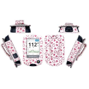 Imagem de Capa de couro de design premium com protetor de tela, clipe de cinto e mosquetão (cordão de pescoço e mosquetão) para Freestyle Libre, Freestyle Libre 2, Freestyle Libre 3 (branco/coração de anjo)