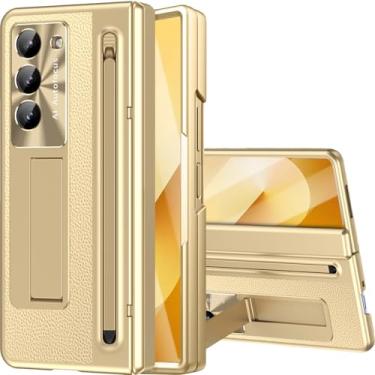 Imagem de NINKI Capa para Samsung Z Fold 6 com S Pen e suporte, protetor de tela embutido, dobradiça, revestimento protetor, capa de telefone de couro para Samsung Galaxy Z Fold 6 com suporte e suporte para