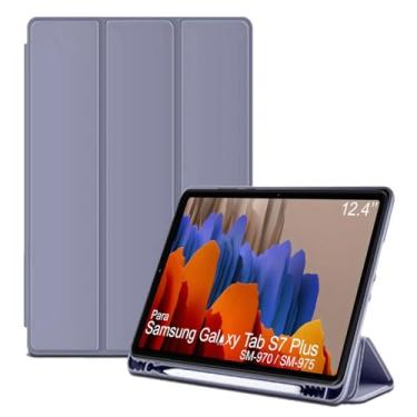 Imagem de Capa Tablet flip para Samsung Galaxy Tab S7+ SM-T970 SM-T975 NZAHZTO 12.4 polegadas Smart pen resistente aveludada compatimento caneta Case capinha Anti Impacto Suporte Pencil - Alamo (violeta)