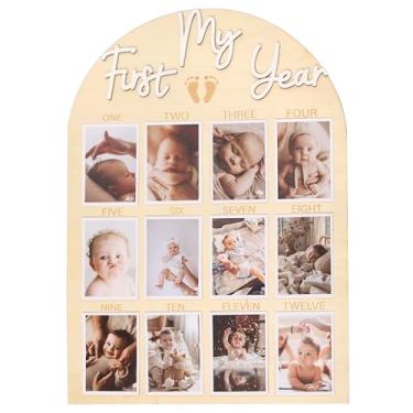 Imagem de HGFC Quadro de aniversário My First Year - Quadro de fotos de futebol americano, quadro de fotos de madeira de marco mensal, decorações de primeiro aniversário, faixa fotográfica de 12 meses (branco)